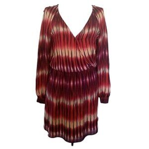Parker NY 100% Silk Blouson Dress XS Purple Abstract Ikat Print Long Sleeve